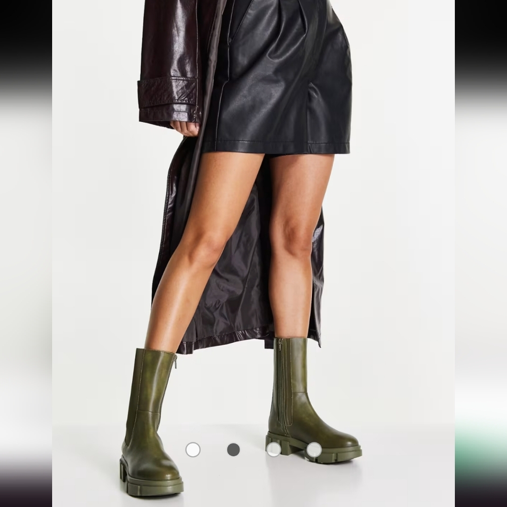 new!FREE PEOPLE olive green soft leather combat boot lug sole zipper elastic lux - Picture 5 of 17
